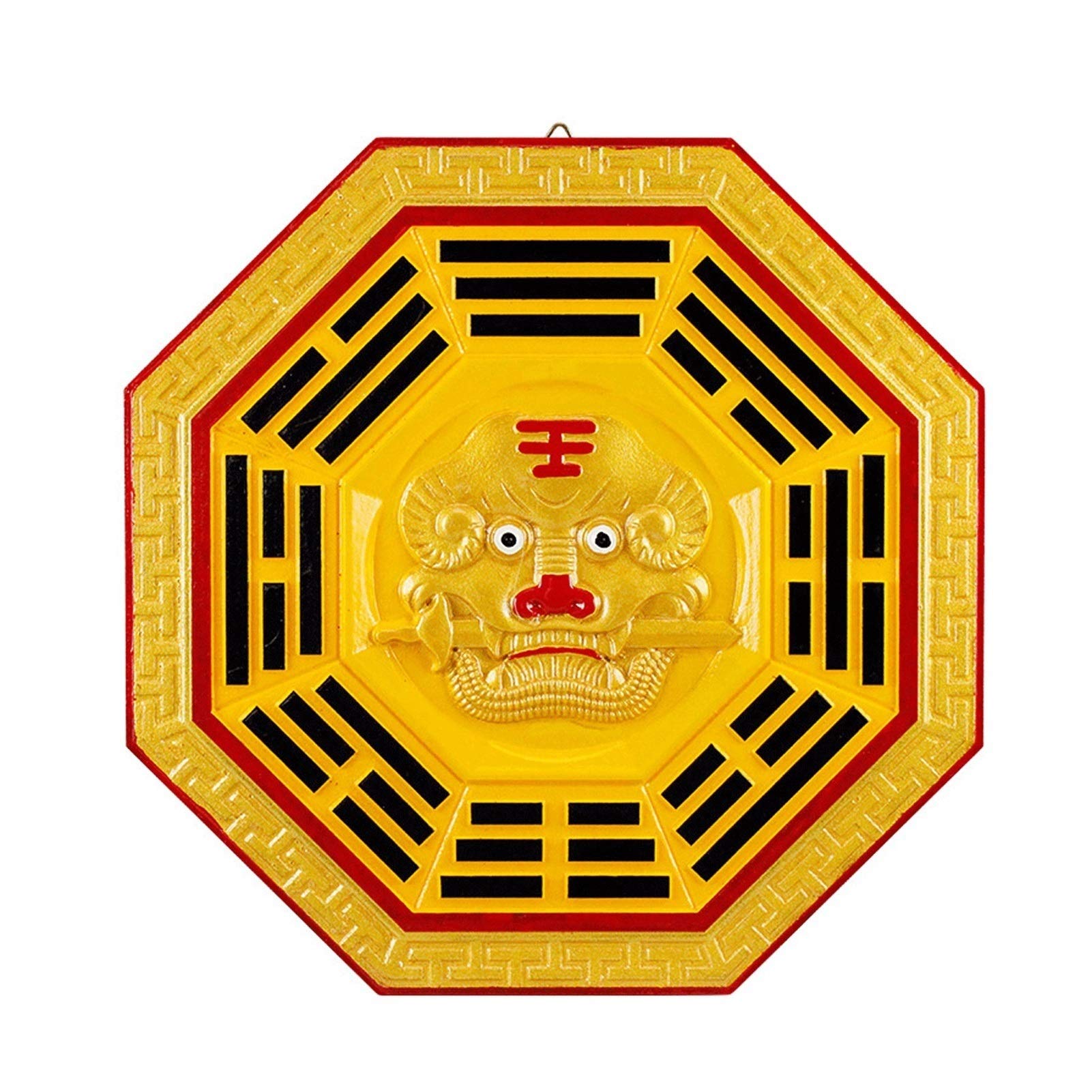 HDBCYUAZ Tiger Head Bagua Mirror Pendant Chinese Traditional Peach Wood Production Feng Shui(18cm)