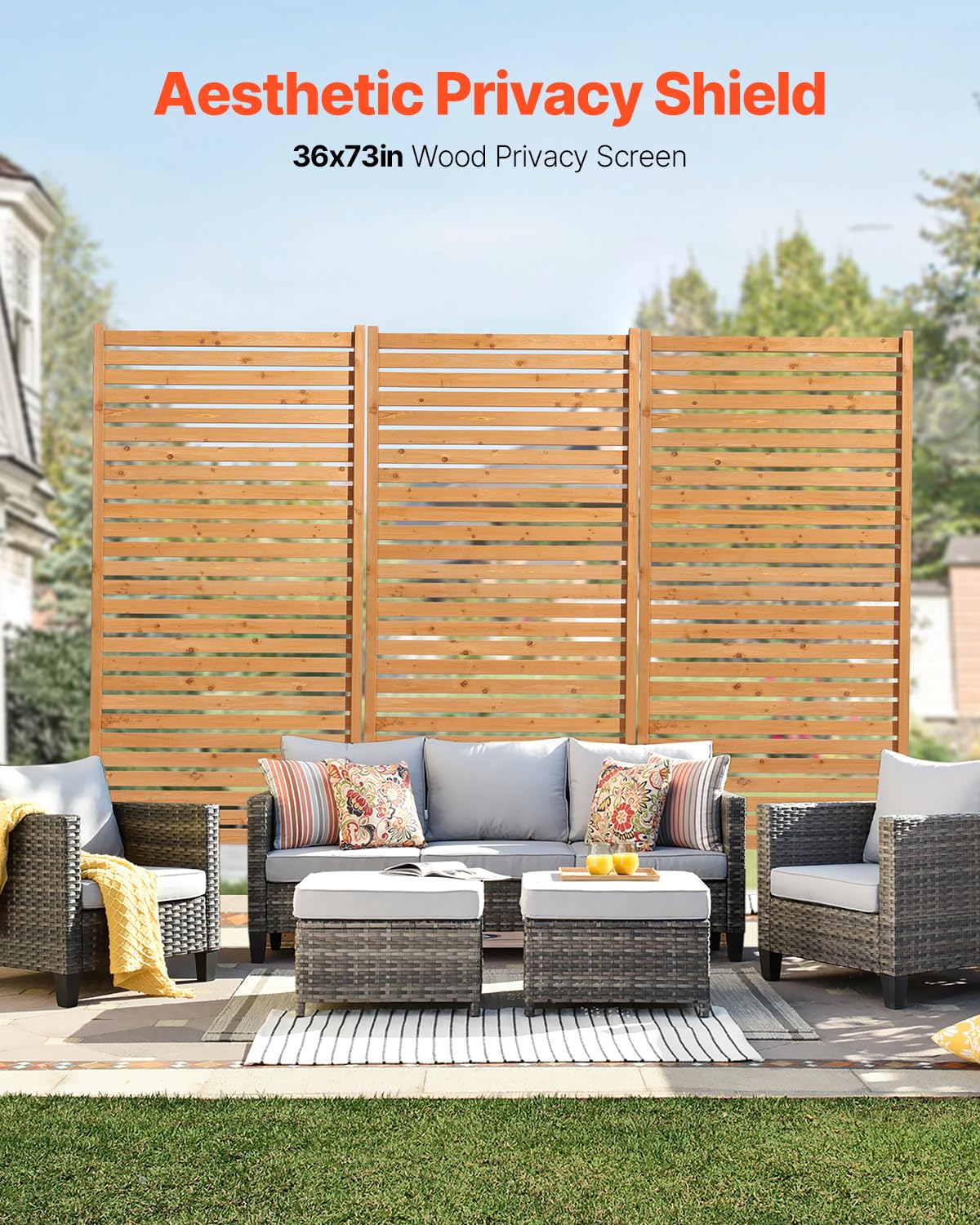 VEVOR Drewniana ochrona przed wzrokiem, 91 cm szer. x 193 cm wys., wolnostojący panel prywatności z drewna, ze stojakiem, dekoracyjna osłona prywatności na taras, na balkon, patio, trawnik, ogród
