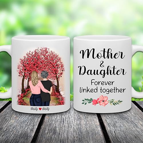 Vista 13 de WHIDOBE Taza de café personalizada de 11 onzas, taza de 15 onzas para mamá, hija con personajes femeninos, nombres, citas, regalo personalizado