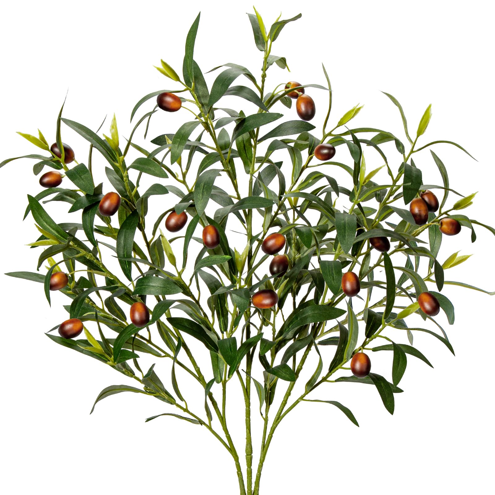 Oairse 3pcs Artificial Olive Branch with Long Stem 80cm Fake Branches Stems with Fruit Faux Greenery Olive Leaves for Floral Arrangement for Vase Home Decor Office Farmhouse Wedding Decoration