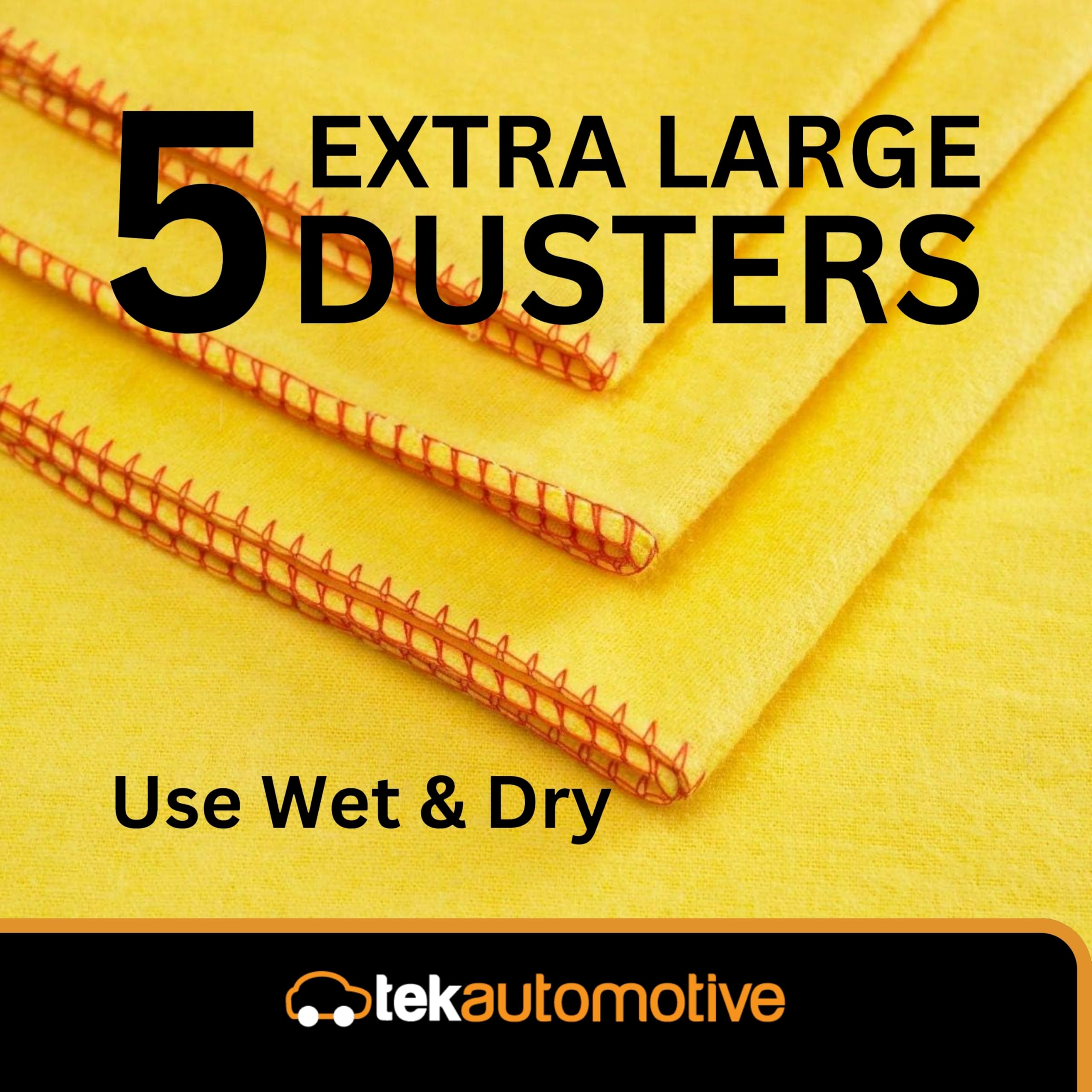 Tek Automotive Yellow Dusters 5 Pack Large Cotton Cleaning Cloths 50 x 35cm for Dusting Polishing & Home Cleaning - Image 2