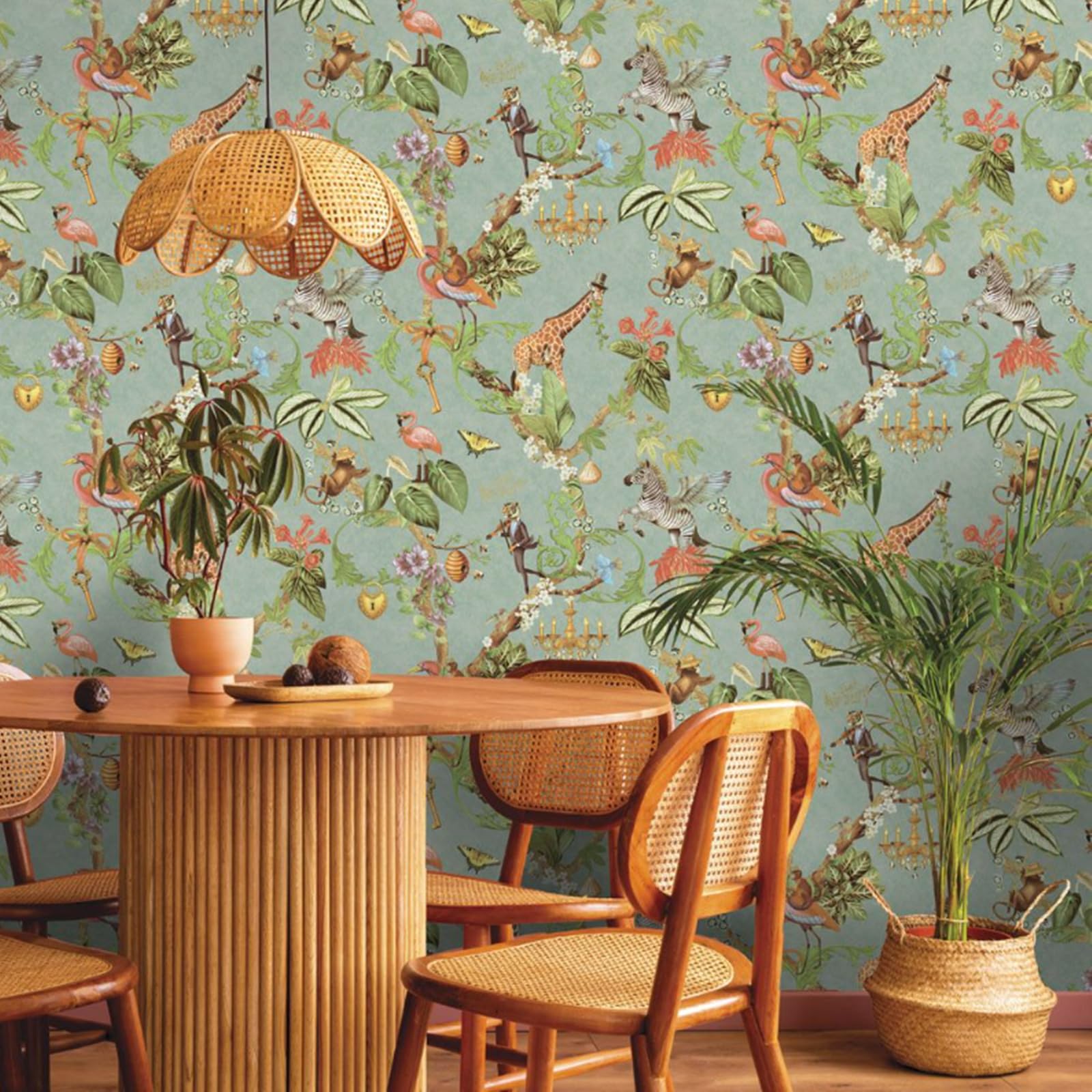 Sophie Laurence Teal Gold Safari Jungle Animal Wallpaper – Tropical Botanical Floral Design With Zebras, Butterflies & Bees | Feature Wall Decor For Nursery Or Kids’ Bedroom 10M X 0.53M