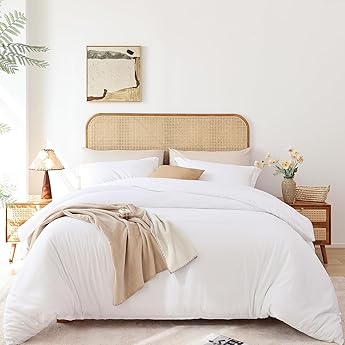 Dreaming Wapiti Duvet Cover King 100% Washed Microfiber 3pcs Bedding Set,Solid Color-Soft and Breathable with Zipper Closure & Corner Ties, Pure White