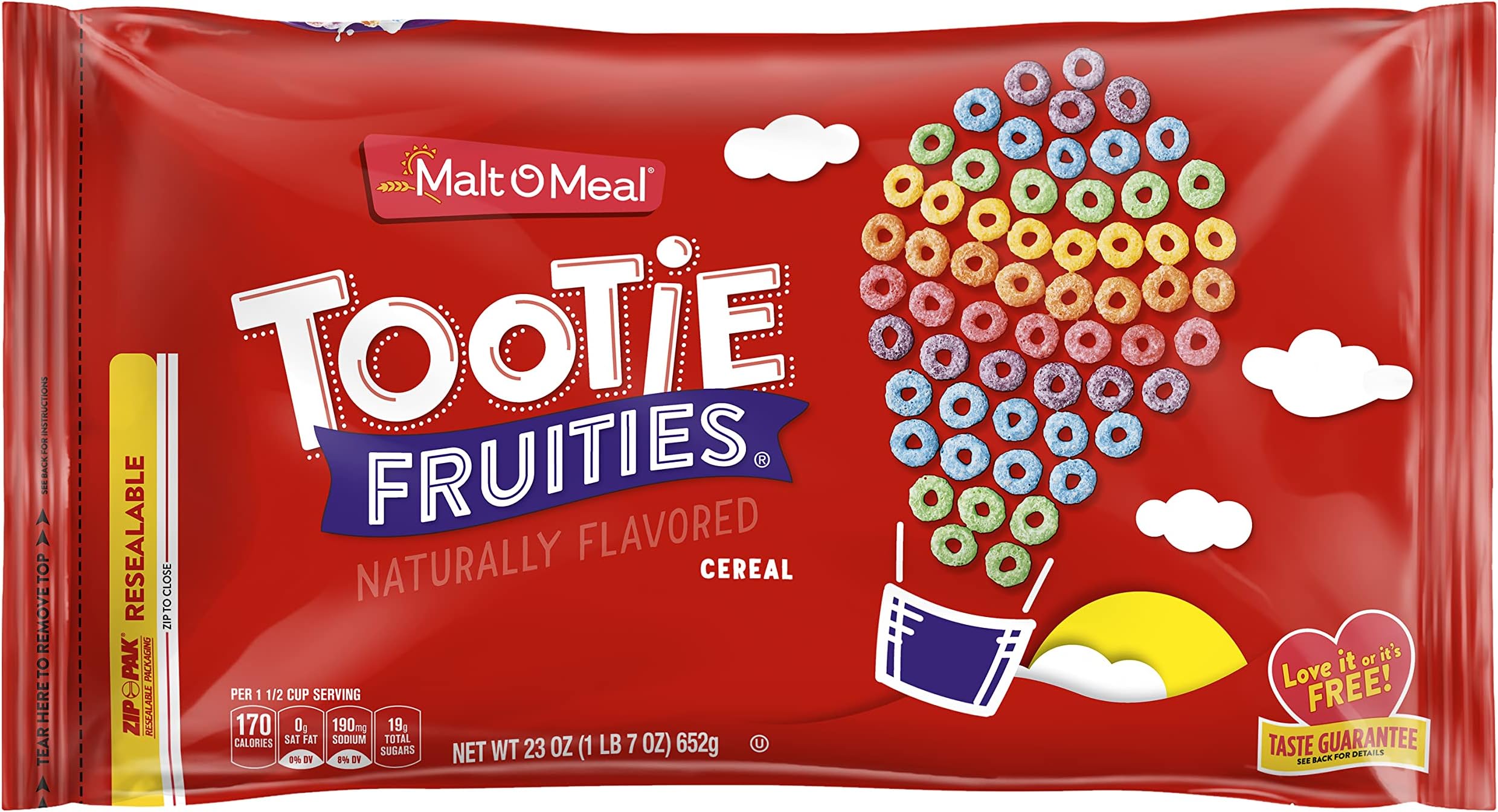 Tootie Fruities Breakfast Cereal, Colorful and Fruity Cereal for the Family, Family Cereal Size, 23 OZ Resealable Cereal Bag