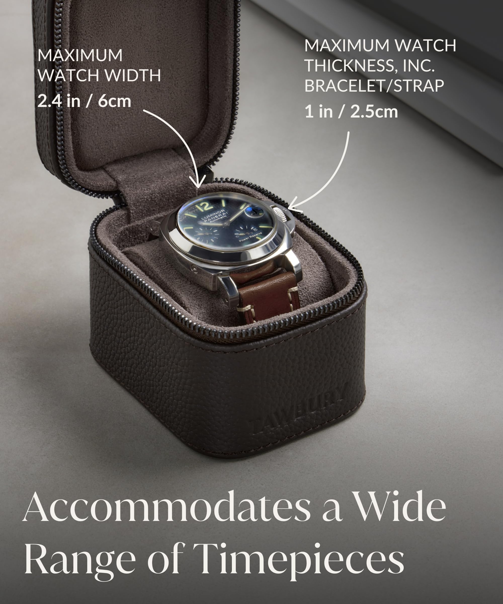 TAWBURY Fraser Étui de voyage pour 1 montre en cuir véritable, étui de transport pour montres petites et grandes | Boîte de rangement compacte, légère et robuste pour homme et femme (marron)
