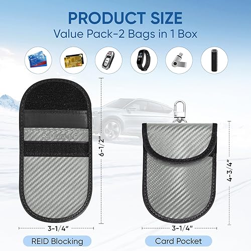 Vista 104 de TICONN Faraday - 2 bolsas para llavero, protector de jaula Faraday de 3.5 x 5.0 pulgadas, bloqueo de señal RFID para automóvil, bolsa antirrobo Negro