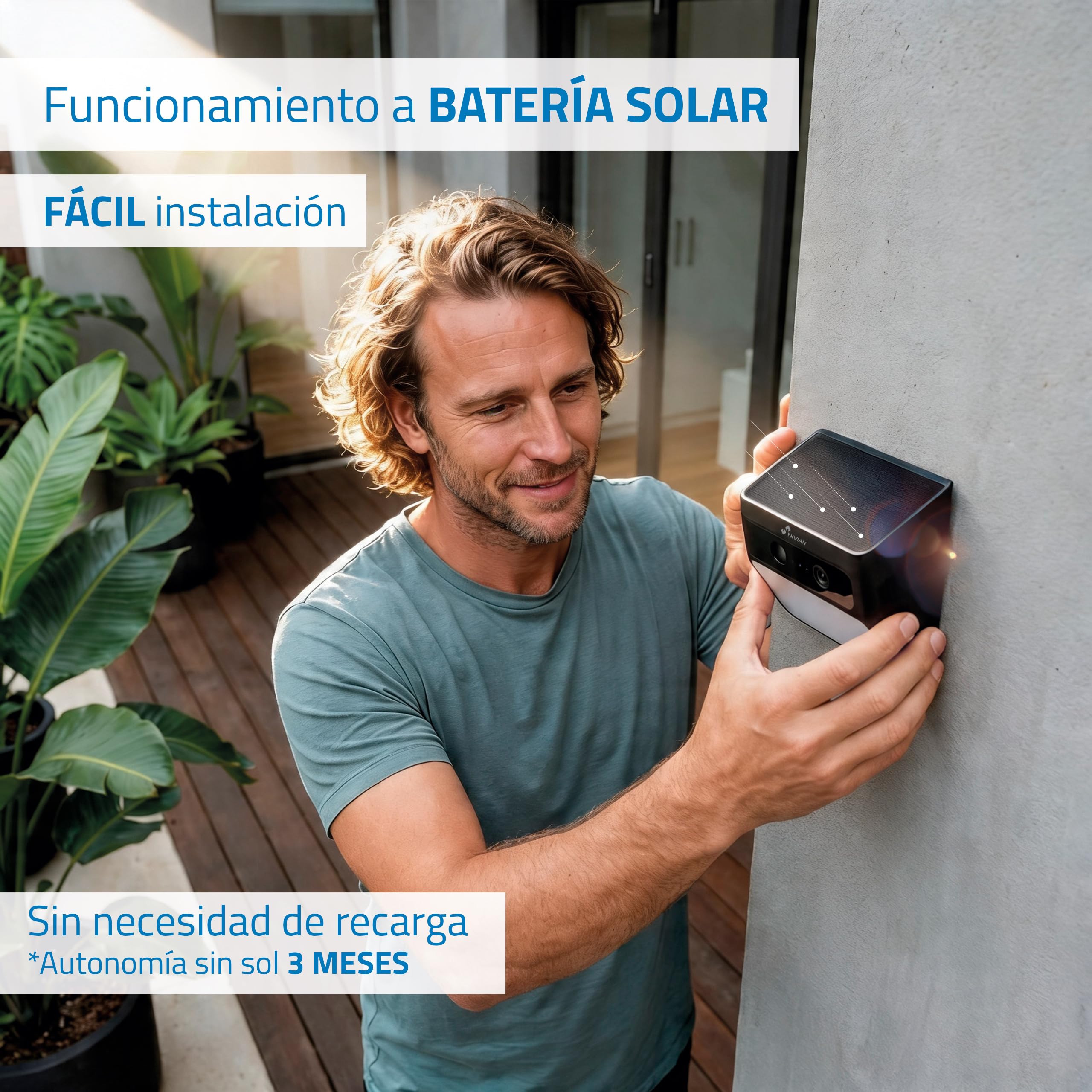 NIVIAN Telecamera IP Wi-Fi solare con faretto LED esterno 2K rilevamento PIR batteria