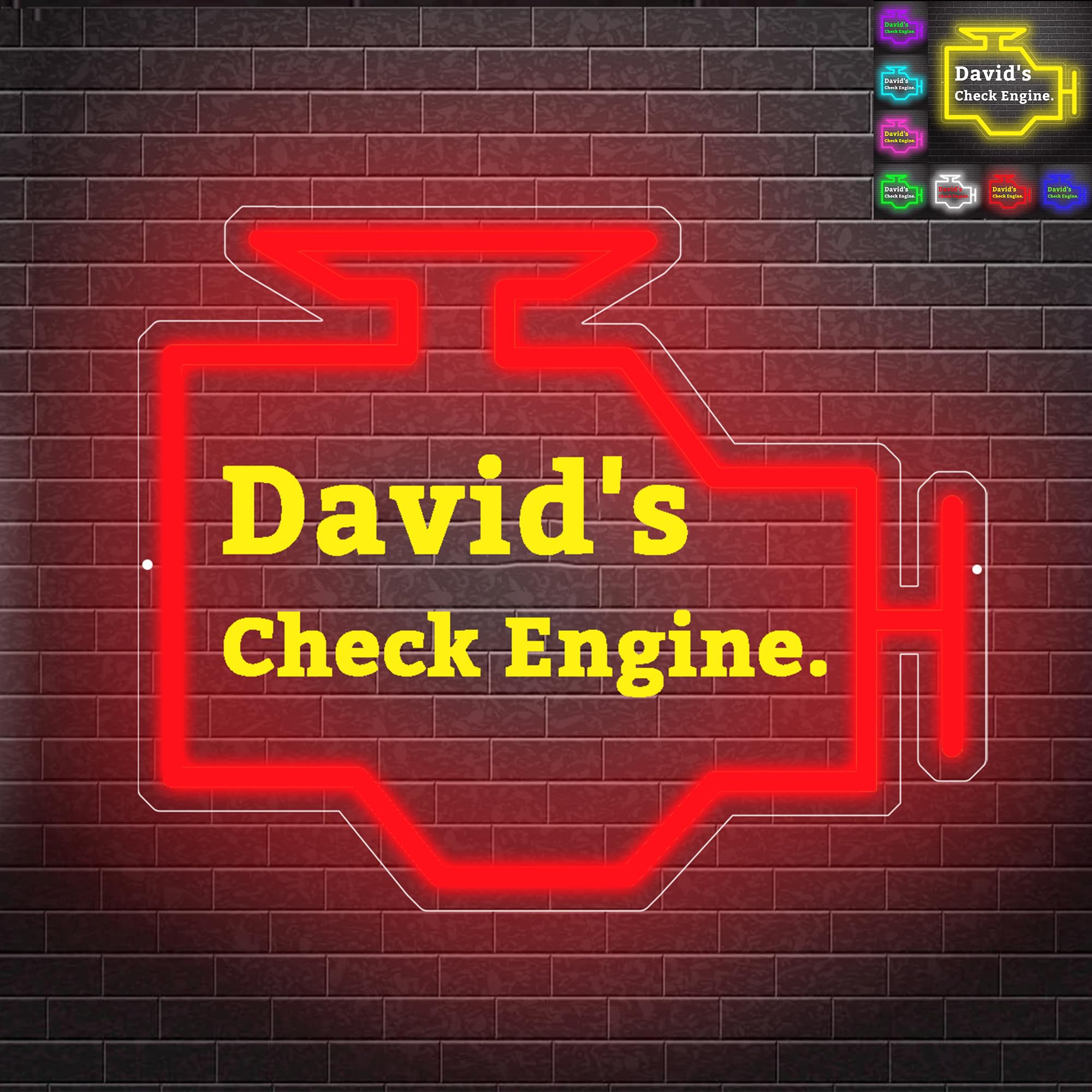 Custom Name Check Engine Neon Sign, Personalized Check Engine Light Neon Sign for Garage Decor, Car LED Wall Sign For Dad Car Auto Repair Workshop Man Cave, Birthday Christmas Gifts for Mens — image 1