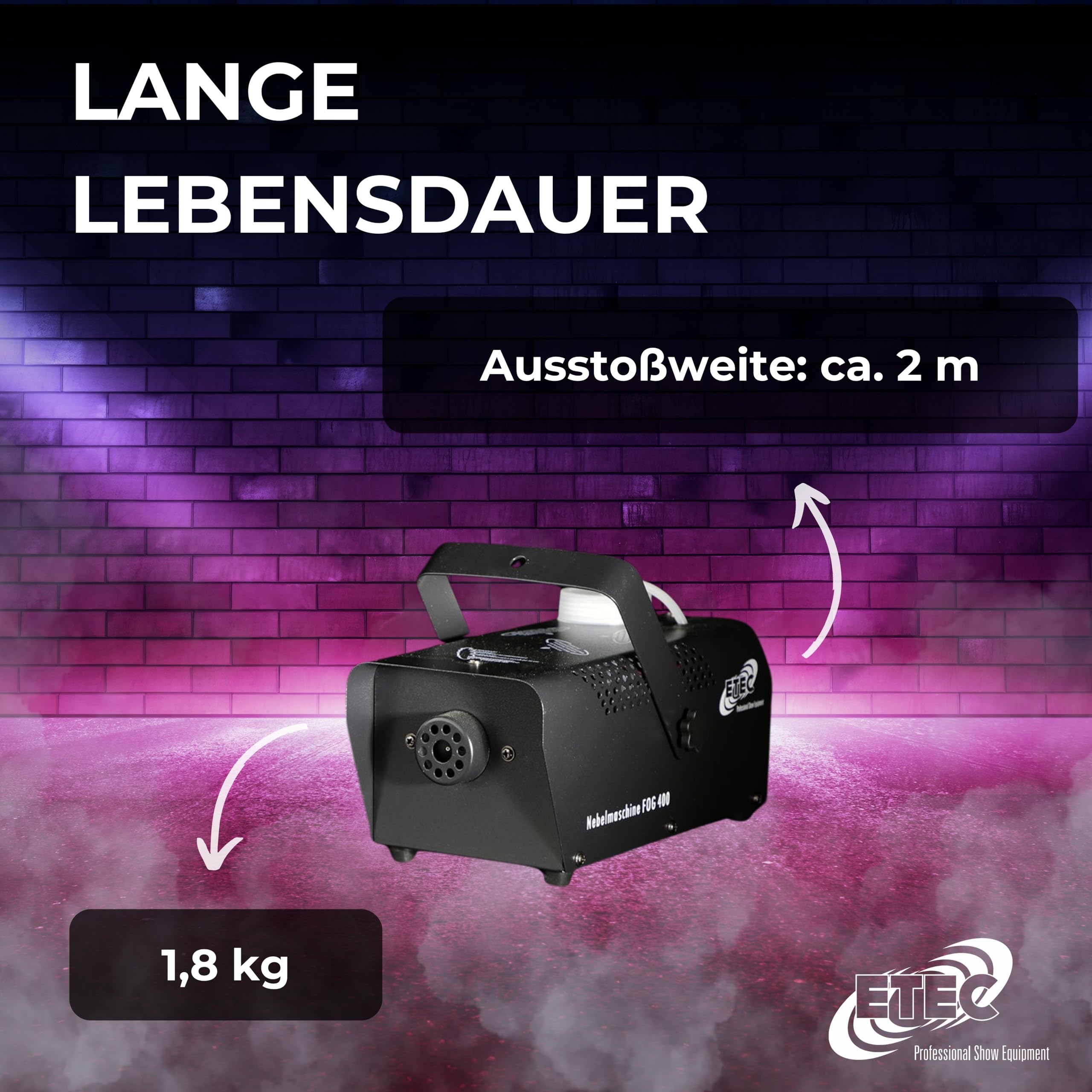 ETEC Professional FOG 400 Nebelmaschine 400 Watt - Fogger Fog Machine Kabelfernbedienung Maschine Club DJ PARTY FLM Nebler Partykeller Effekt Veranstaltung Disco Show Bühne Rauch