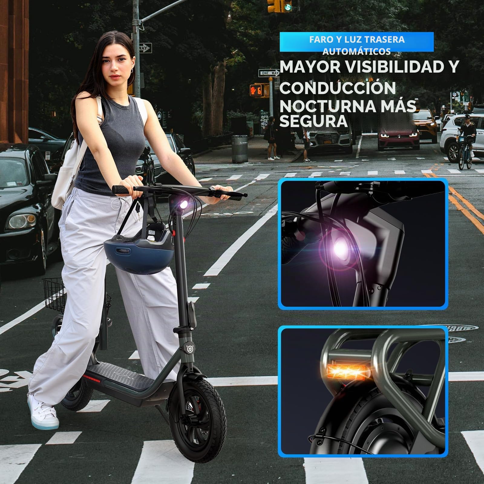 SISIGAD Scooter eléctrico 12 Pulgadas Pasos eléctricos Adultos Plegable E Step con App y Cesta Desmontable, Elecric Scooter 36V 7.8AH batería 25km/h Velocidad 300W Motor, Doble Freno y luz