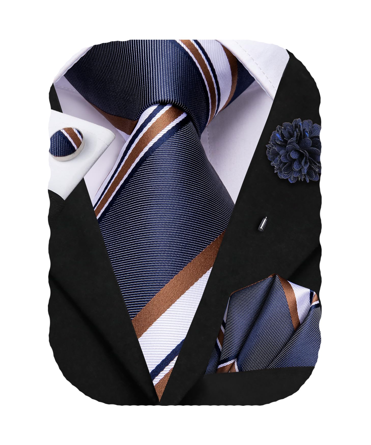Hi-Tie Corbatas de seda para hombre, corbata tejida formal, gemelos cuadrados de bolsillo, juego de pines de solapa para boda y negocios