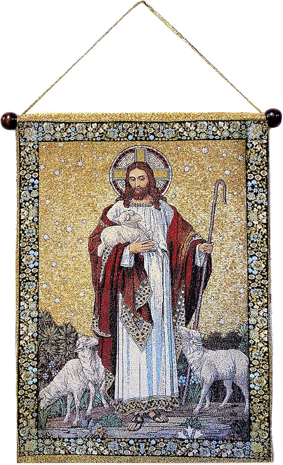 Needzo Wall Tapestry Christ Jesus The Good Shepherd Icon Wall Hanging 14 Inch, Image of Jesus Christ, Religious Wall Home Decoration Gift