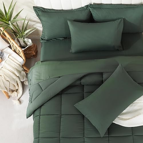Miniatura 3 de DOWNCOOL Juego de edredón tamaño Queen, 7 piezas de ropa de cama Queen verde salvia, cama alternativa para todas las estaciones, cama en una bolsa,