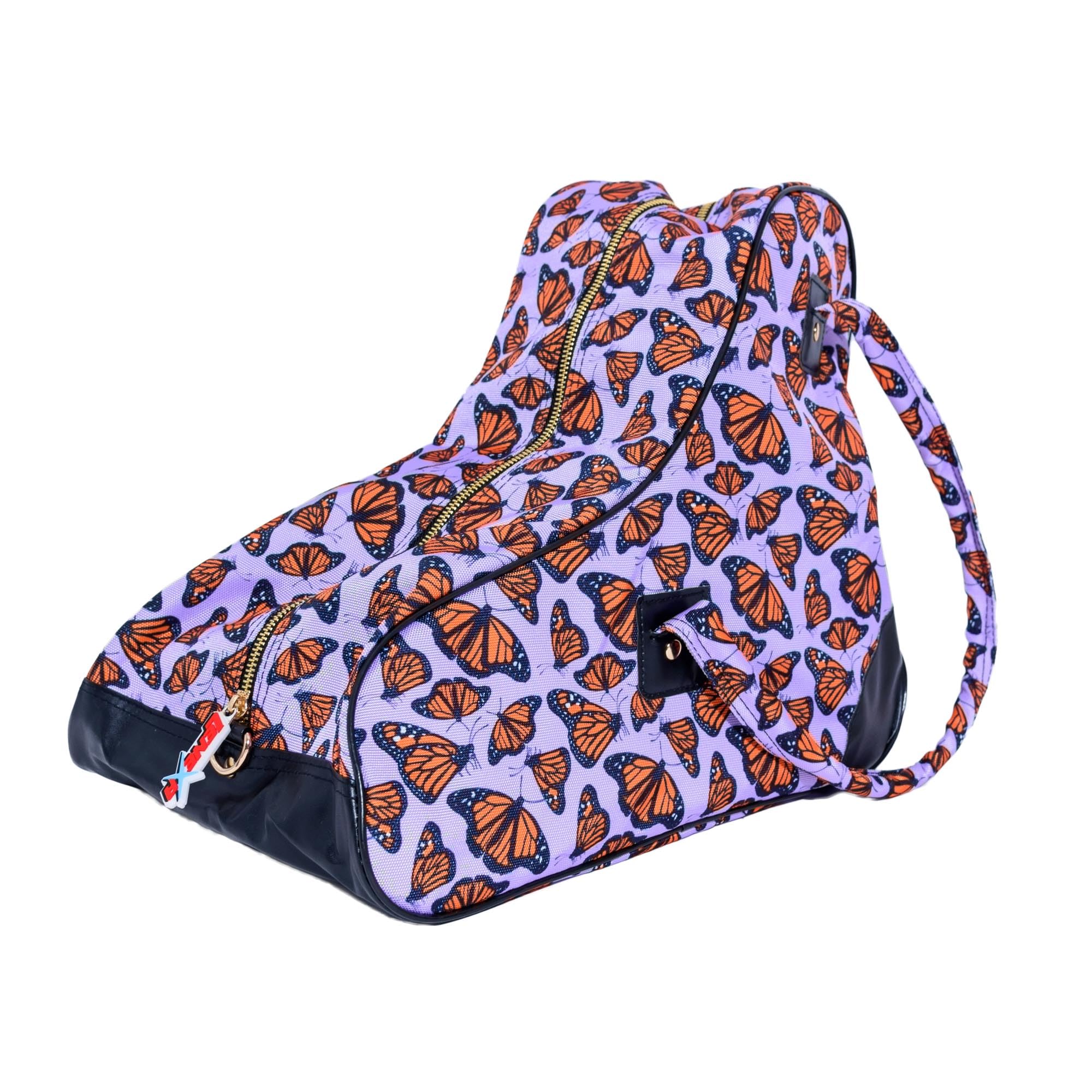 LENEXA Nylon Roller Skate Bag | Shoulder Strap and Handles and Reinforced Bottom Fits Quad Skates to Men's 12 | Butterfly