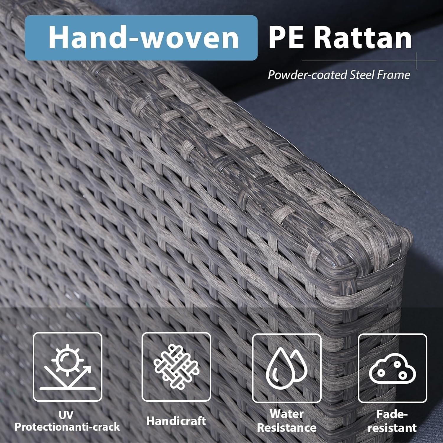 4 Piece Outdoor Patio Conversation Set All-Weather PE Rattan Wicker Sectional Patio Furniture Sets with Tempered Glass Coffee Table for Backyard Porch Balcony Poolside(Gray)