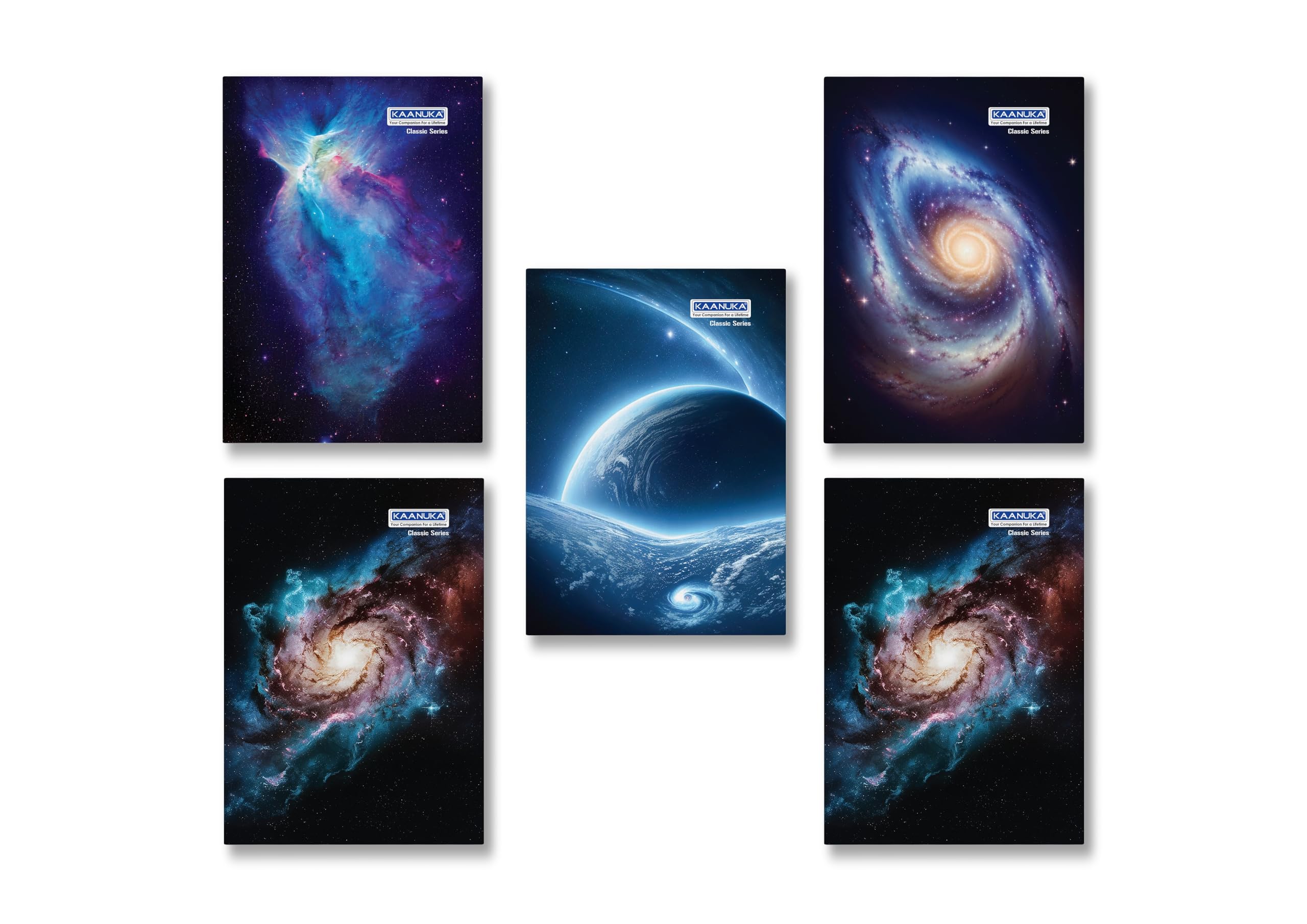 KAANUKA Classic Series Long Size Notebook - 140 Pages, Unruled, Plain, A4-29.7cm X 21.0cm, Pack Of 5 Notebooks, Long Size Plain Notebooks for School and College Students