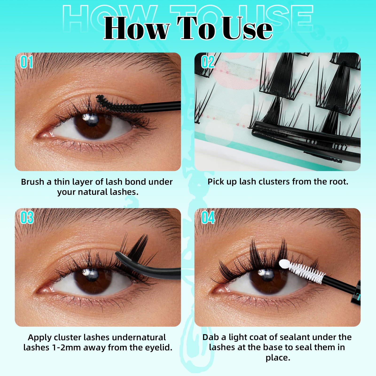 Manga Ciglia Finte Wispy 128PCS sinistra e destra Volume Ciglia Finte Ciuffetti, D Curl Wide Lash Band Estensioni ciglia Ciglia Cluster Wet-Look (Daisy, D-12mm)