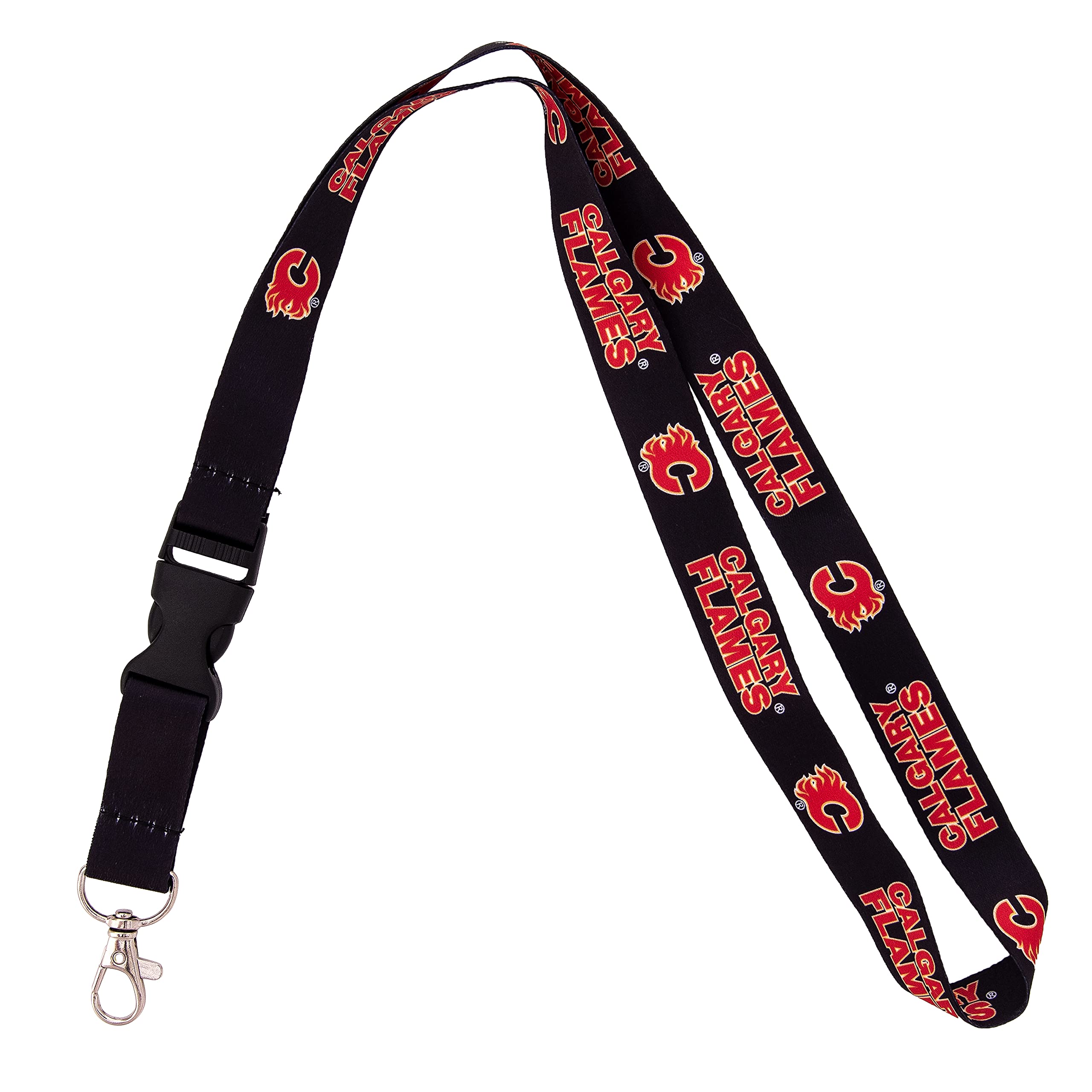 Desert Cactus Calgary Flames Lanyard NHL National Hockey League Car Keys ID Badge Holder Keychain Detachable Breakaway Snap Buckle (Lanyard 2 - Black)