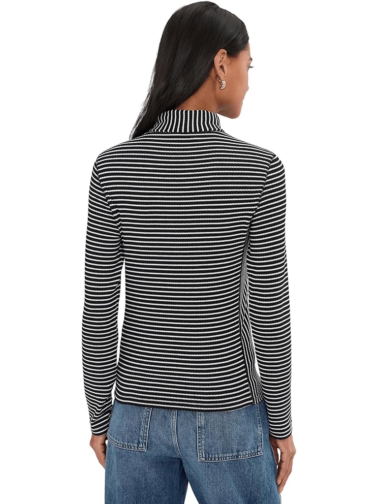 White Madewell Stripe Coverstitch Turtleneck Drapey Ray