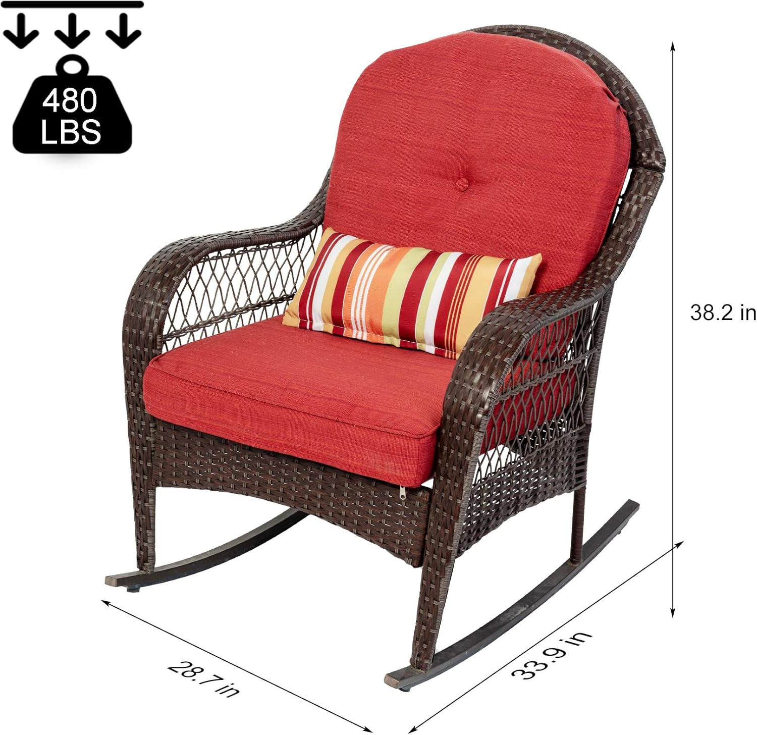 Sundale Outdoor Rocking Chair, Patio Wicker Rocker Chair with Olefin Cushions and Pillow, Rocking Lawn Chair Wicker Patio Furniture - Steel Frame, Brown, Red : Patio, Lawn & Garden
