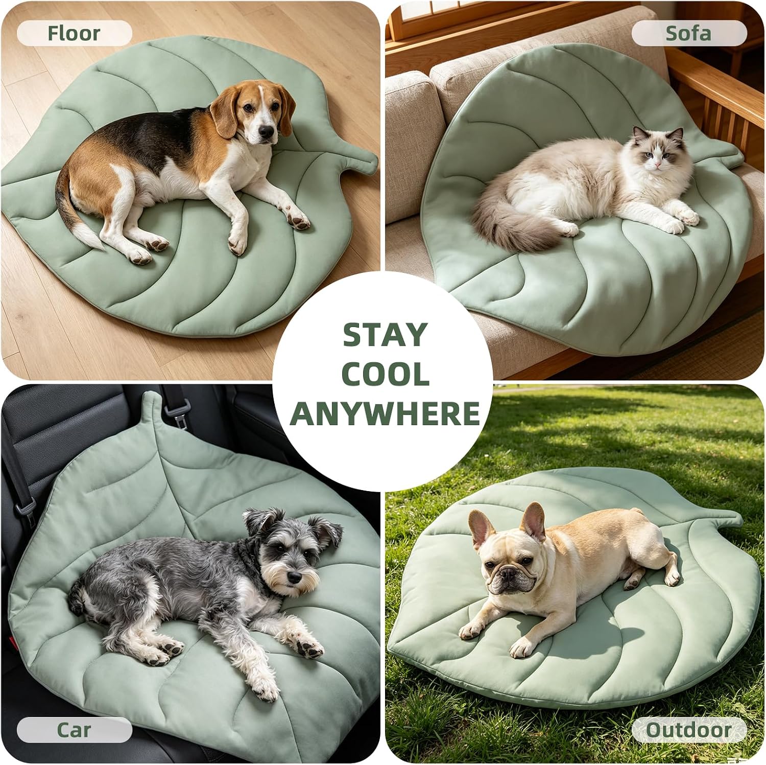 PUPTECK Dog Cooling Mat, 37”x33” Reversible Pet Self-Cooling Bed for Dogs, Thick & Soft Pet Cool Blanket Crate Kennel Pad, for Summer Indoor Outdoor, Green L