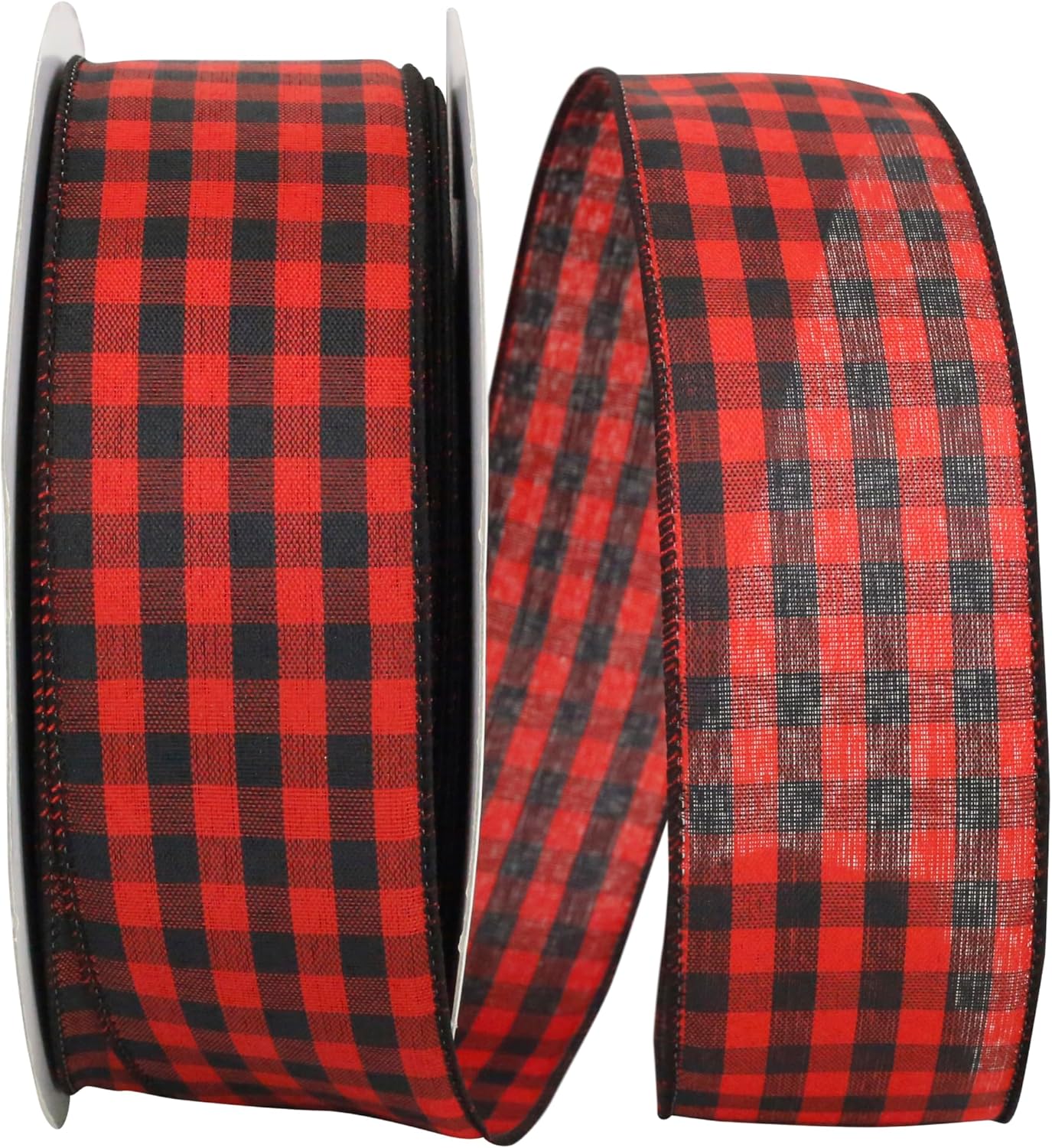Reliant Ribbon Hilltop Cabin Buffalo Check Value Wired Edge Ribbon, 2-1/2 Inch X 50 Yards, Black/red