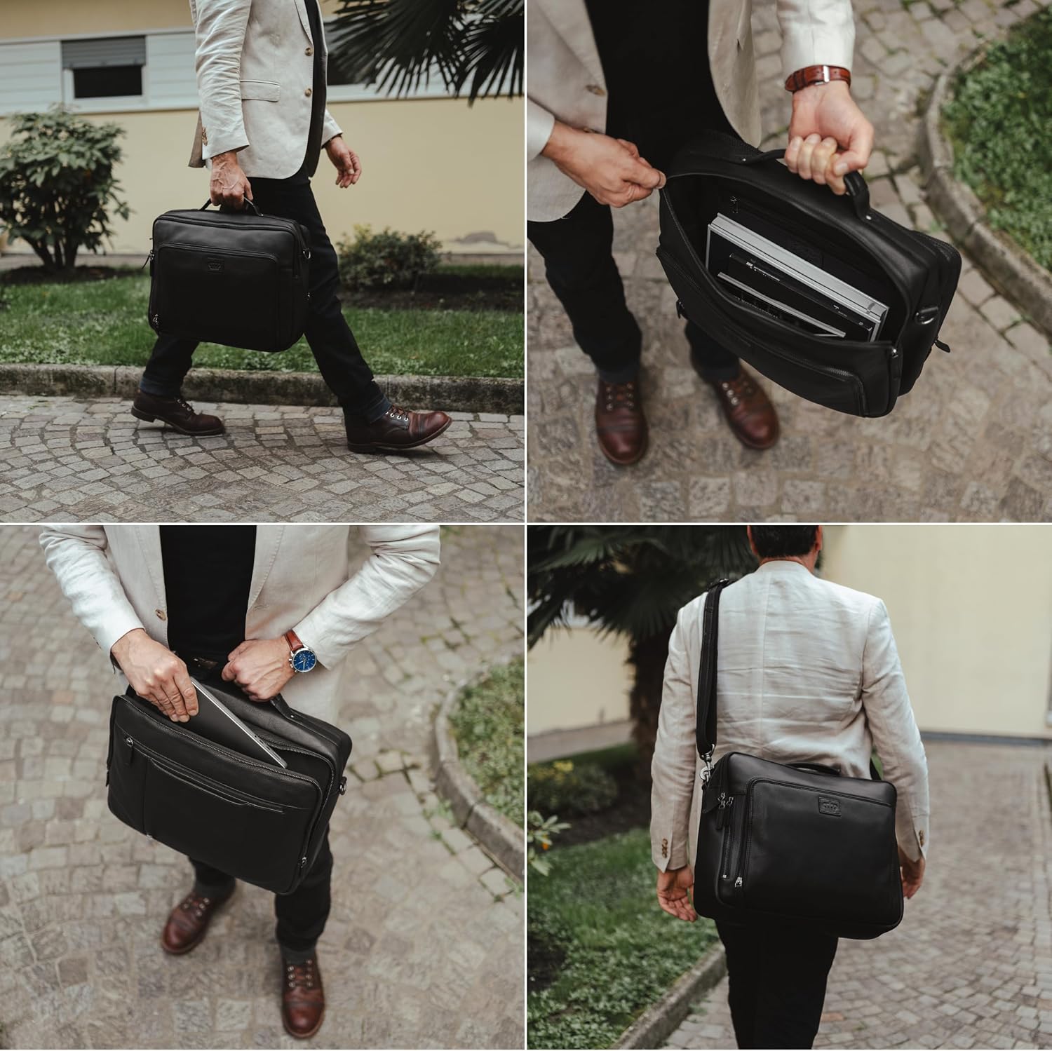 Baur XXL Genuine Leather Laptop Bag up to 16 Inches Handmade Business Bag Briefcase with Lots of Space Shoulder Bag with Removable Strap Black Cowhide