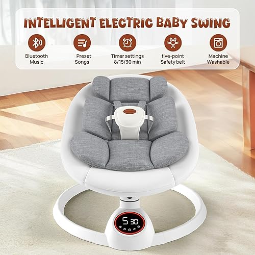 Miniatura 3 de Columpios para bebés y niños pequeños, columpio portátil para bebé con almohadilla extra, columpio eléctrico para bebés con 5 velocidades y música