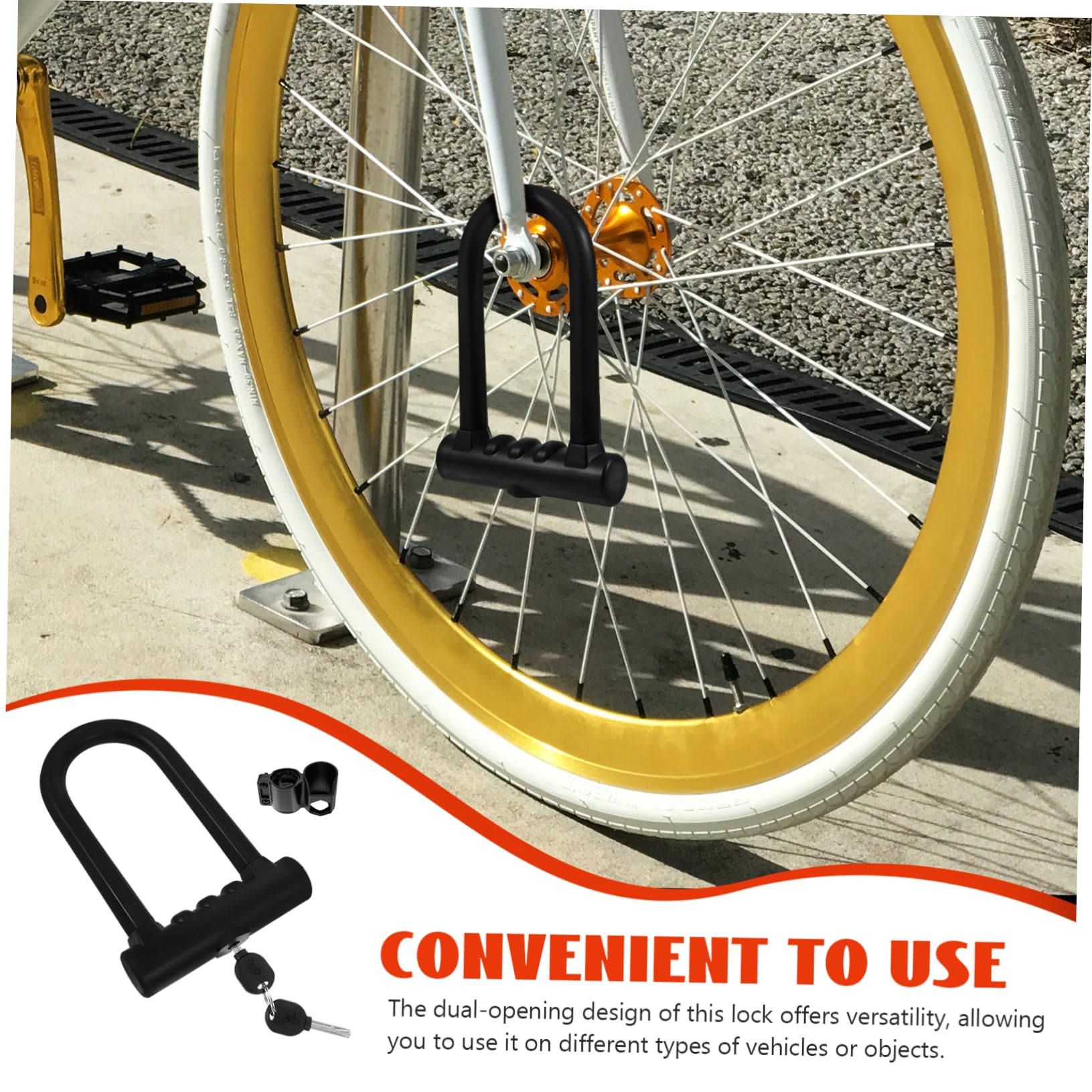 Lucchetto U per Bici, Doppia Apertura, Rinforzato, Nero | Silicone e Ferro, Design Elegante, per Bicicletta ed E-bike, Uso Antifurto su Moto