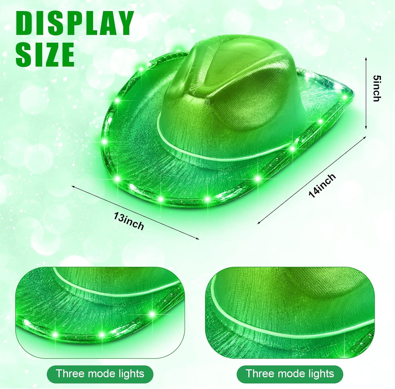 Zhanmai 8 Pieces Cowboy Hat LED Light Up Hat and Heart Sunglasses Sparkly Space for Cowgirl Women Halloween Costume - Image 2
