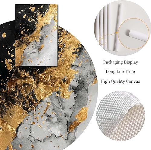 Miniatura 6 de Arte de pared abstracto negro y dorado, pintura de mármol negro, obra de arte de lámina dorada, cuadros de mármol negro y blanco, póster gris y