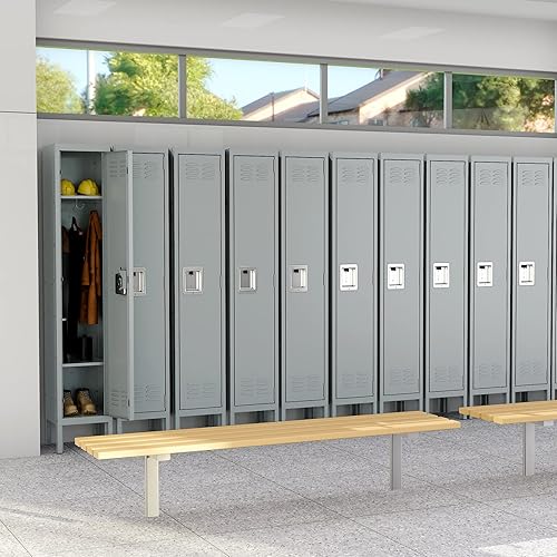 Miniatura 2 de MIIIKO Armario de metal de un solo nivel con 2 estantes, armario de almacenamiento con rejillas de ventilación y ganchos para colgar, para