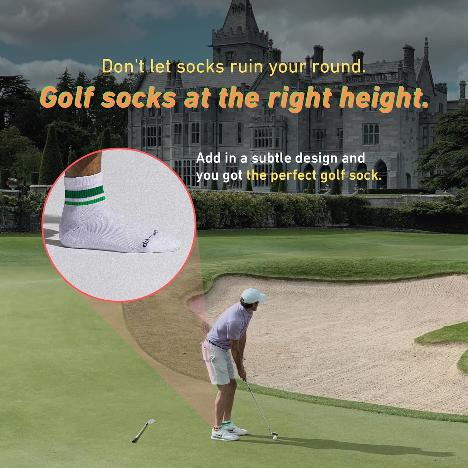DEL CAMPO Performance Golf Socks – Premium Quarter-Height Socks with Bold Stripes, Cushioned & Breathable (Stripe 3-Pack)