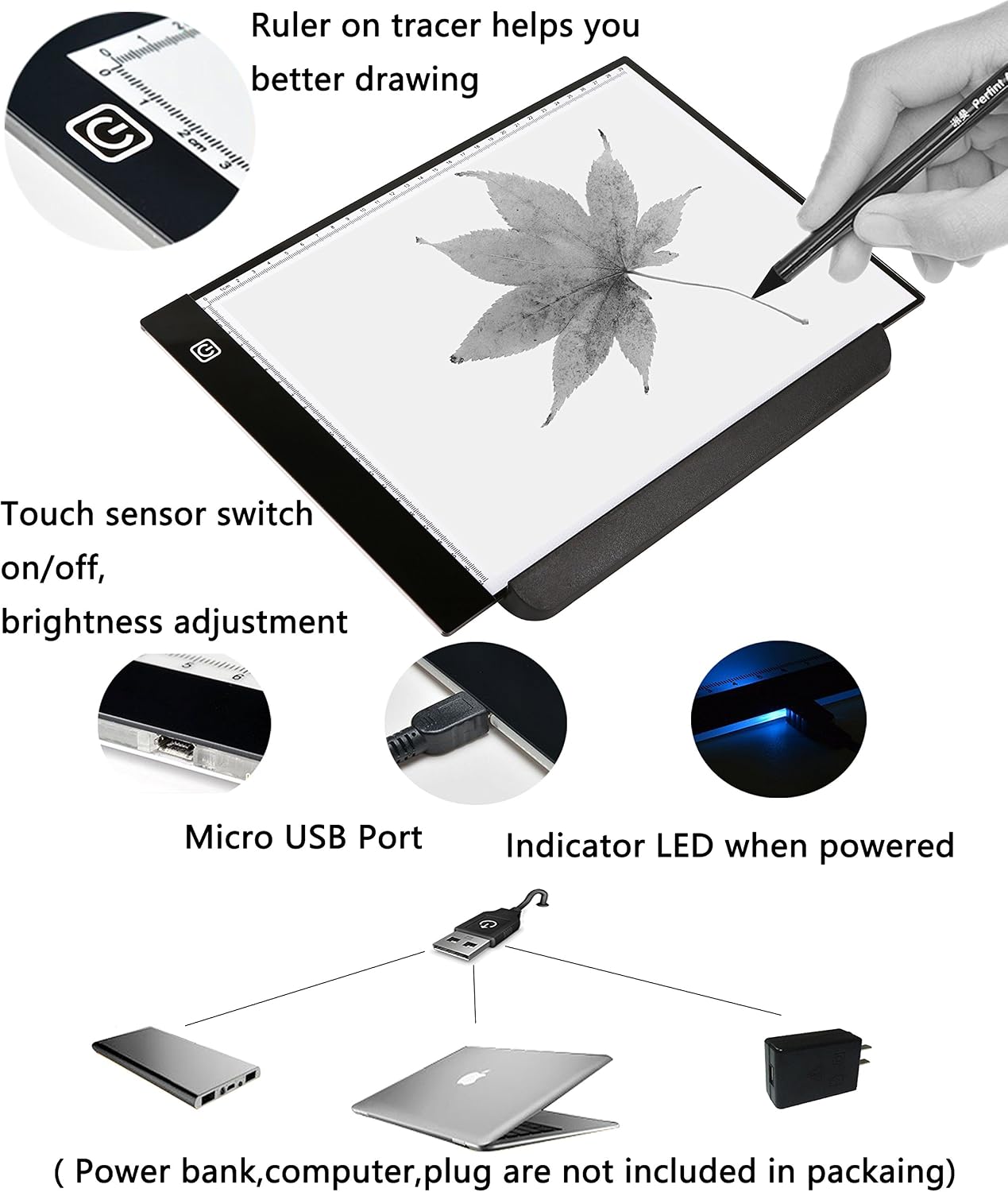 A4 Ultra-Thin Portable LED Light Box Tracer USB Power Cable Dimmable Brightness Artcraft Tracing Light Pad Light Box Set (Stand)