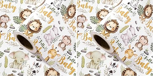 Miniatura 19 de WRAPAHOLIC Rollo de papel kraft para envolver regalos de baby shower - Rollo mini - 17 pulgadas x 16.5 pies - Papel de regalo con animales del