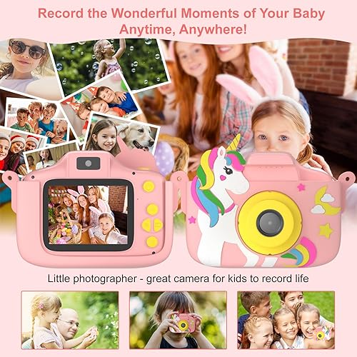 Miniatura 7 de Cámara digital para niños de 3 a 12 años, regalos de cumpleaños de Navidad, cámara de video HD 1080P con cubierta de silicona de dibujos animados,