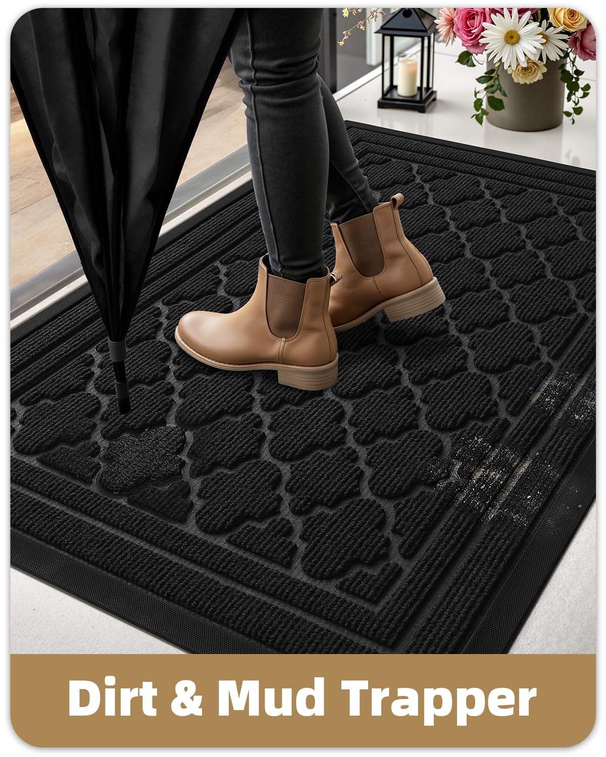 Zerbino LEKEEPGO 43,5x75 Cm - Assorbente E Antiscivolo Per Ingresso Interno Ed Esterno | Nero, Facile Da Pulire - Foto 3