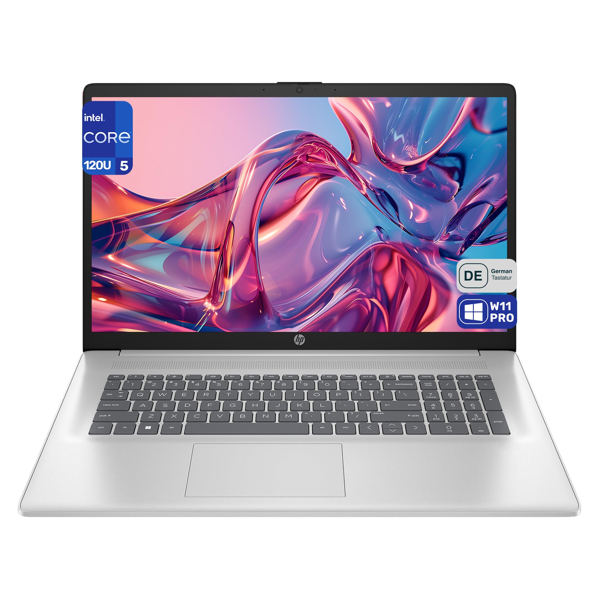 HP 17 Business Laptop, Intel Core i5-120U, 16 GB DDR4 RAM, 512 GB PCIe SSD, 17.3" FHD (1920x1080) Display, Intel Graphics, QWERTZ Tastatur, Windows 11 Pro, Silber