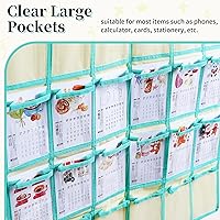 Vista 5 de 24 bolsillos transparentes para el aula para teléfonos celulares, soporte de teléfono para calculadora con ganchos, organizador de almacenamiento