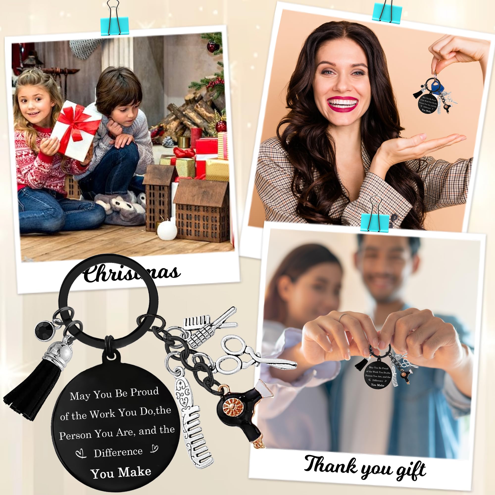 Hair Stylist Gifts Keychain, Hairstylist Keyring for Women with Comb Hair Dryer, Scissors Charm for Birthday Gift
