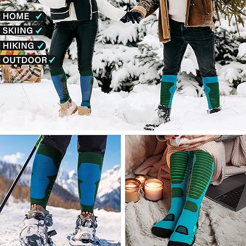 Miniatura 6 de Calcetines de esquí de lana merino para hombre y mujer, 2 pares para esquí, snowboard, térmicos hasta la rodilla, calcetines de rendimiento