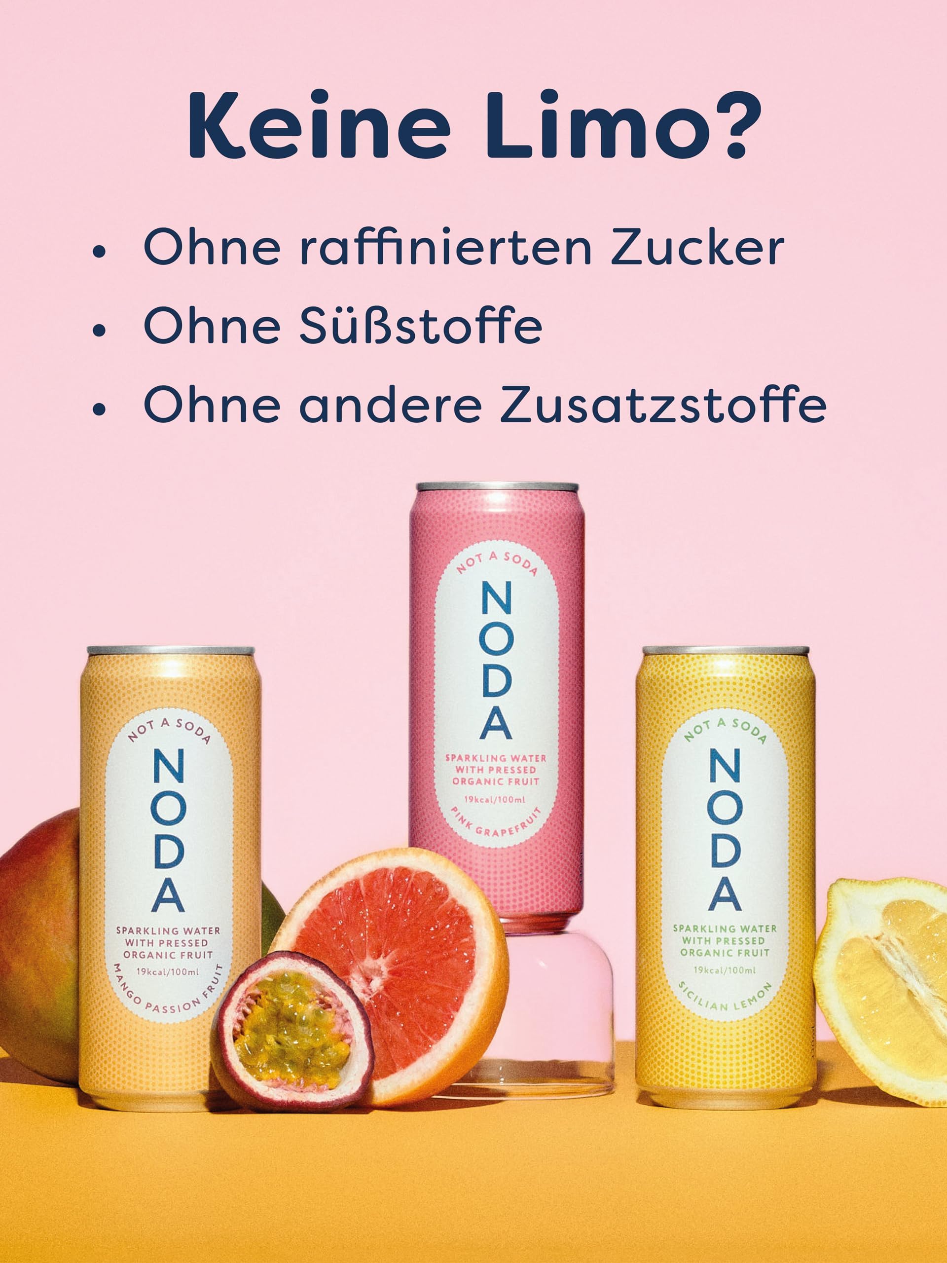 NODA "Not A Soda" - Discovery Pack - 96X330ml - Sprudelwasser | 96 Dosen, 30 % Bio-Frucht und großartiger Geschmack – ohne raffinierten Zucker, Süßstoffe oder künstliche Zusätze