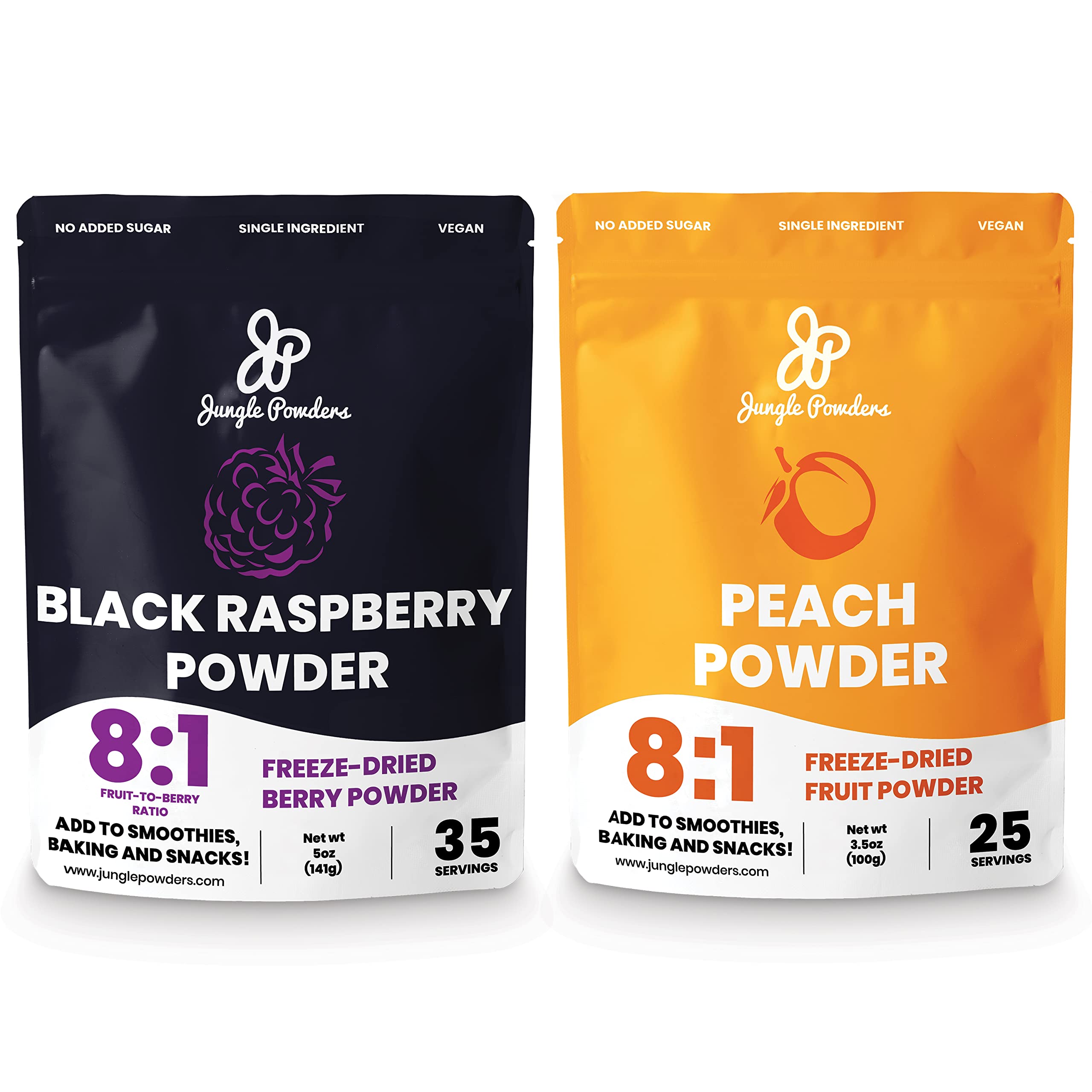 Jungle PowdersBlack Raspberry And Peach Fruit Powder Bundle 100% Natural Non GMO Vegan Friendly Extract For Baking Flavoring Cooking And Smoothies