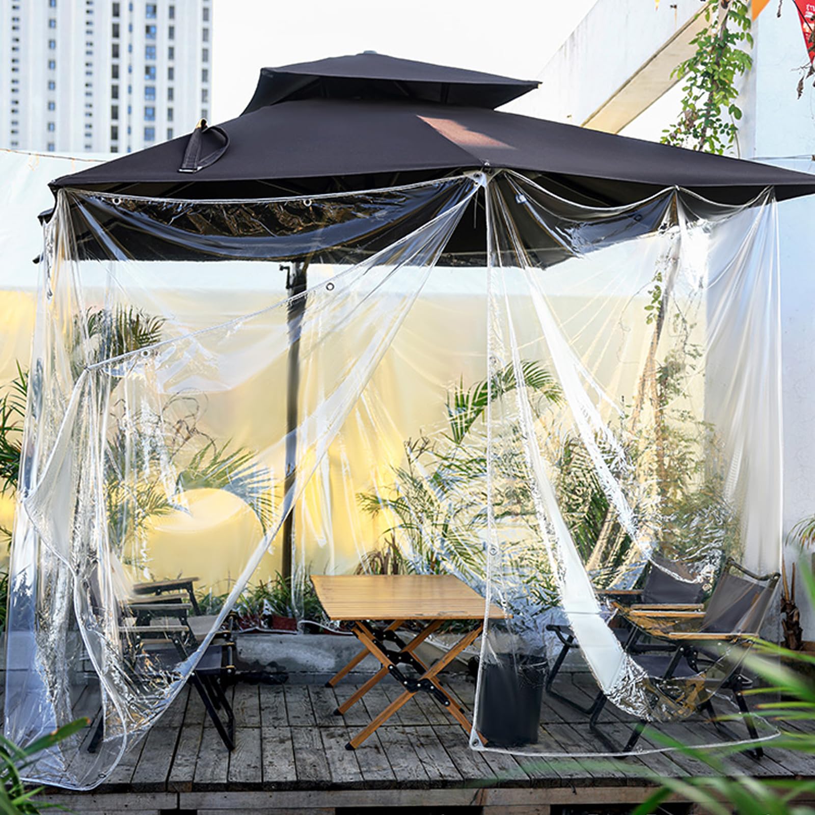 Telo di Protezione Telone Impermeabile Esterno in PVC Trasparente 0,35mm Spessore,Copertura Multifunzione per Mobili da Giardino,Gazebo,Barche,400g/㎡,Compreso Corde (200cm x 250cm)