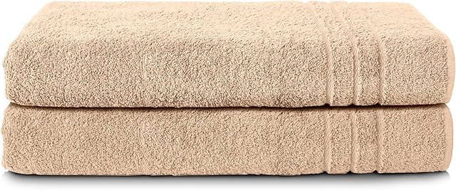 Komfortec Zestaw 2 ręczników do sauny 80 x 200 cm ze 100% bawełny, XXL ręczniki do sauny, miękkie i duże, frotte, szybkoschnące, piaskowe/beżowe