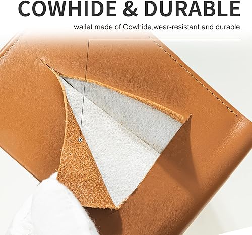 Miniatura 5 de VTLASK Billetera delgada para hombre piel auténtica minimalista fibra de carbono plegable piel de vacuno bloqueo RFID soporte para tarjetas de