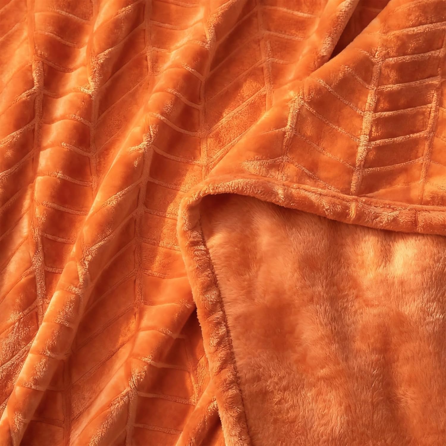 Excervent Soft Flannel Fleece Throw Blanket (Burnt Orange, 50x70 inches) Lightweight Microfiber Chevron Pattern Blankets for Sofa, Couch, Bed - Fluffy Warm Cozy Decorative - Image 3