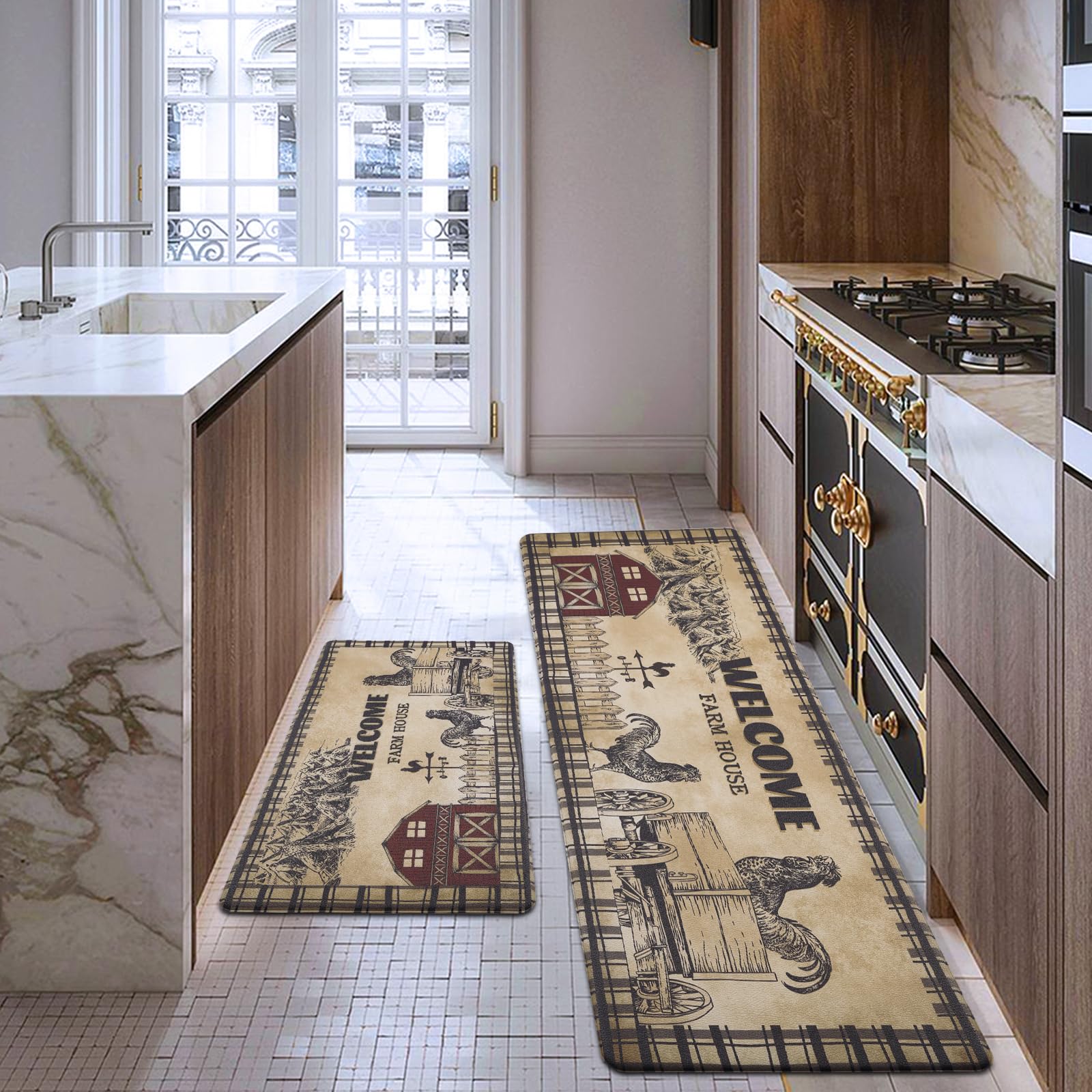 Shunfaji Herbst Küchenteppich Set - Kürbis Blätter Matte 40x60 & 40x120cm