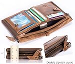 BULLCAPTAIN Genuine Leather Wallet for Men Vintage Bifold Double Zipper Coin Purse