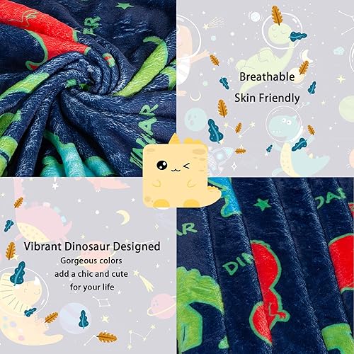 Miniatura 4 de Manta de dinosaurio para niños, suave que brilla en la oscuridad, para niños, juguetes para niños, adecuada para camas, sofás, campamento al aire
